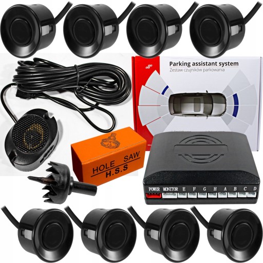 KPL_01599, 01599 - Комплект парктроніків заднього ходу 8х з зумером парктроніка, датчики чорні