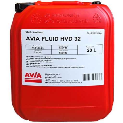 Avia hvd 32 20л неэмульгирующее гидравлическое масло