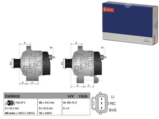 DAN930 - Генератор (14v 150a) volvo c30 c70 ii s40 ii v50