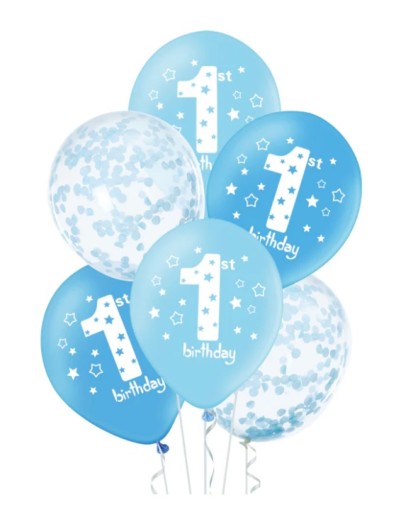 Повітряні кульки One Year Blue Boy Confetti 6 шт