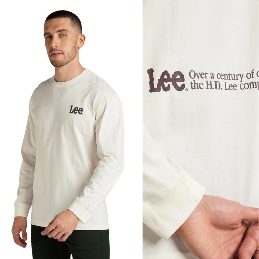 Lee LOGO LOOSE TEE Ecru EXTRA VOĽNÁ BIELA TRIČKO DLHÁ RUKÁV LOGO M