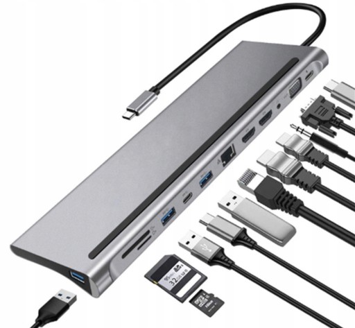 Adapter USB-C Tradebit 6324 na 12 wejść szary