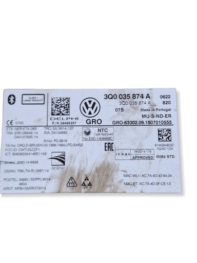 VOLKSWAGN PASSAT B8 15-19 player navigation devices 3Q0035874A