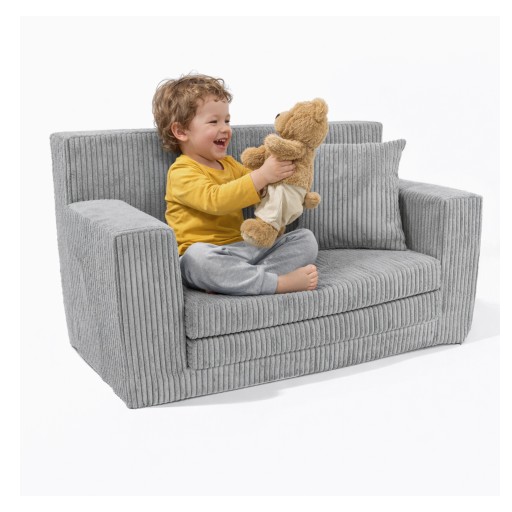 🧸 Odkryj Komfort! Rozkładana Sofka Dziecięca Sztruks Szara - HIT CENOWY!