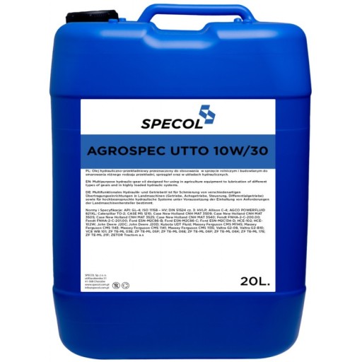 10W30 UTTO 20L SPECOL OIL 10W30 20L AGROSPEC UTTO GL4 SPECOL