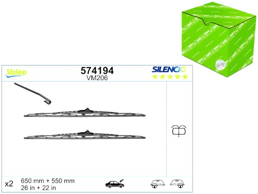574194 - СКЕЛЕТНАЯ ЩЕТКА СТЕКЛООЧИСТИТЕЛЯ ПЕРЕДНЯЯ 2 ШТ. VM206 СИЛЕНСИО 650 550ММ