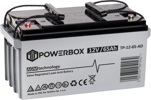 Необслуживаемый аккумулятор vrla agm powerbox 12 в 65 ач, аварийный источник питания