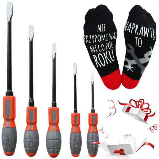 ПОДАРОЧНЫЙ НАБОР НАБОР ОТВЕРТОК RWWC ПЛОСКИЙ 5 ШТ. КУЗНИЦА + НОСКИ