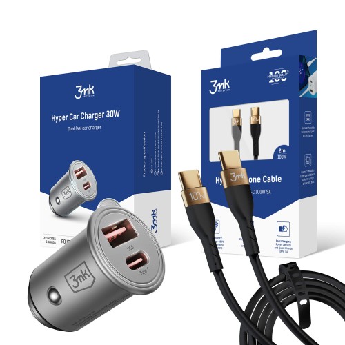 Автомобільний зарядний пристрій 3mk 30W + кабель USB-C 100W 5A