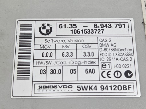 upravljačka kompjuter računalo CAS BMW 5 E60 E61 6943791 (0001253)