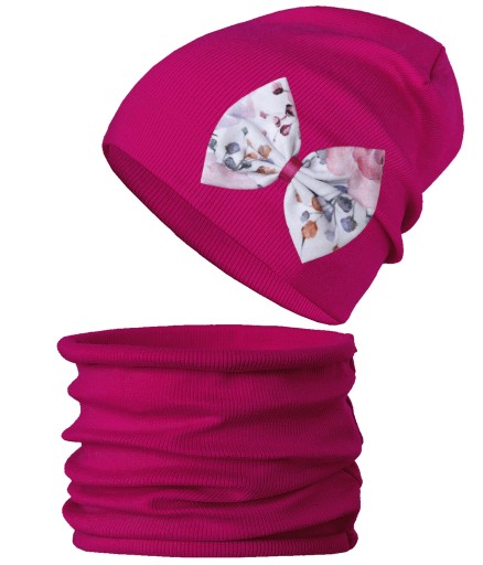 Amarantový set ČIAPKA + TUBA nákrčník beanie PRÚŽOK jeseň jar veľ. 48-56