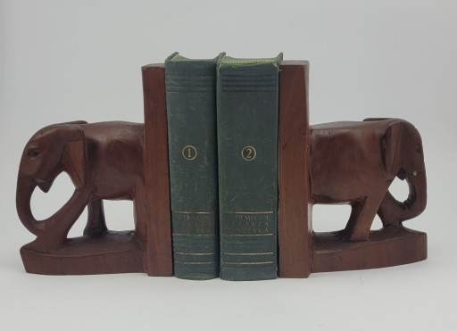 Podpórki do książek - drewniane słonie; 2515