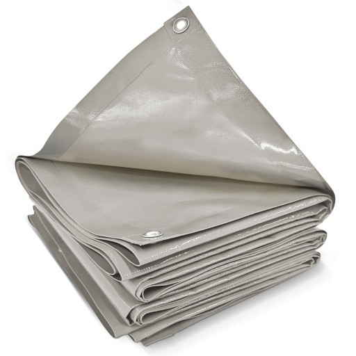 СЕРЫЙ БРЕЗЕНТ 4x8 M 650G/M2 ПРОМЫШЛЕННЫЙ ЗАЩИТНЫЙ С ПРОУШИНАМИ ДЛЯ ПОКРЫТИЯ