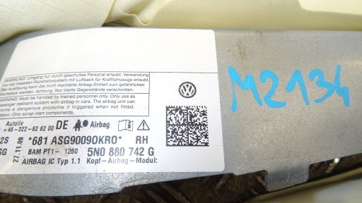 střešní airbag pravá VW TIGUAN 5N0880742G