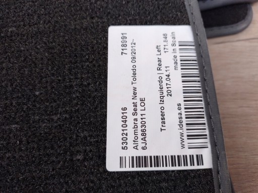 mats WELUROWE KOMPLET new SEAT TOLEDO 4 IV 6J
