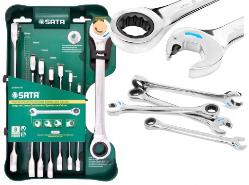 НАБОР КОМБИНИРОВАННЫХ КЛЮЧЕЙ SATA 8–19 ММ С ДВОЙНОЙ ТРЕЩОТКОЙ ST08007ASJ