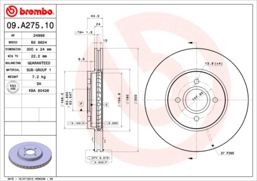 09.A275.10 - Гальмівний диск BREMBO 09A27510