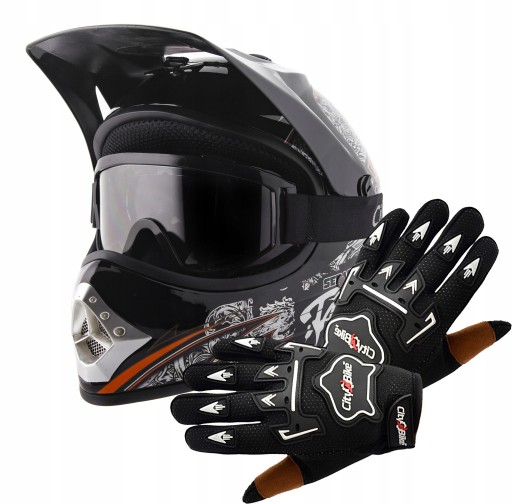 Kask Motocyklowy Cross Gogle I Rękawice Na Bmx Quad Bmx Atv Hulajnoga S