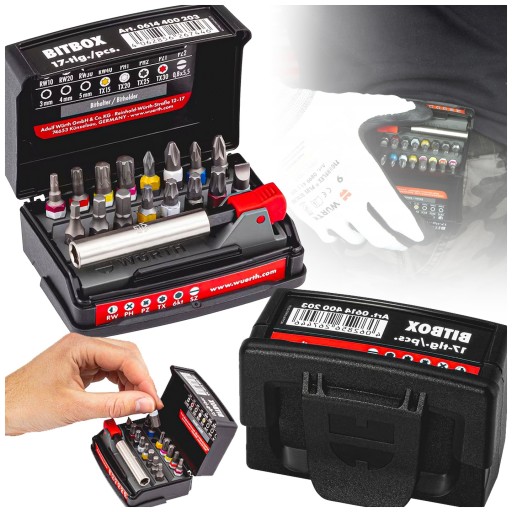 Набор закаленных бит WURTH, 17 элементов, ручные, 1/4 дюйма RW PH PZ TX