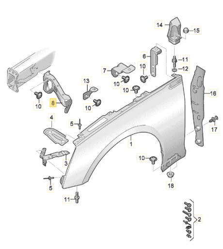 8W6821131B, 8W6821132B - Кронштейн кріплення крила передній A5 II B9 16-