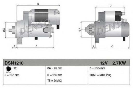 DSN1210 - Стартер (12v 2 7kw) toyota land cruiser 200 4.5