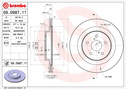 09.D987.11 - Тормозной диск BREMBO 09D98711