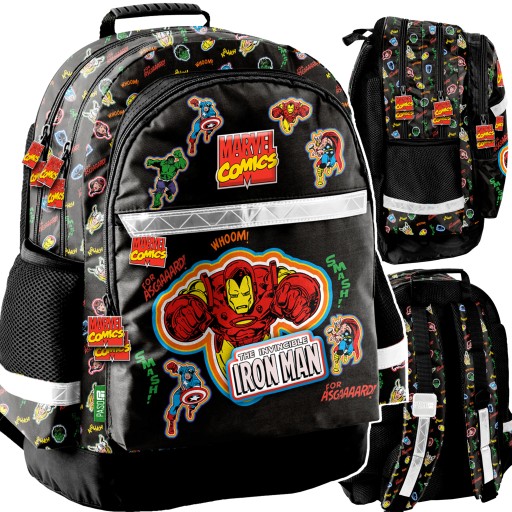 Рюкзак шкільний багатокамерний Avengers Paso чорний, Відтінки червоного, Відтінки синього, Відтінки зеленого, Відтінки жовтого та золотистого, Різнобарвний 22 л