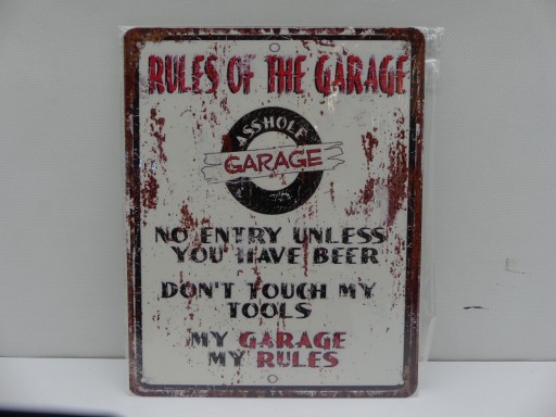 Blaszany Szyld RULES OF THE GARAGE 26x20 cm