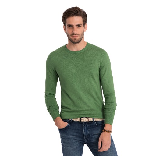 Klasický pánsky sveter s okrúhlym výstrihom zelený V13 OM-SWBS-0106 S