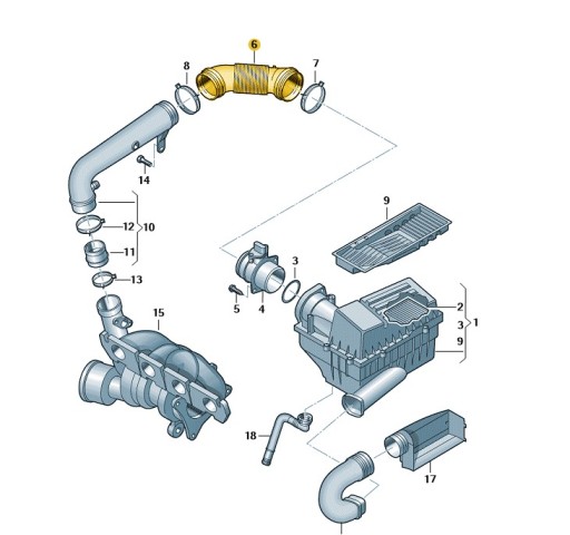 originál pipe wiring of a filter, air silniki 2.0 TSI TFSI 1K0129684L
