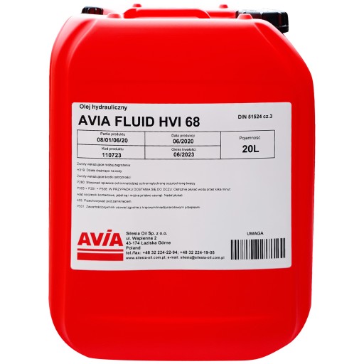 Гидравлическое масло Avia FLUID HVI 68 VG68 20L