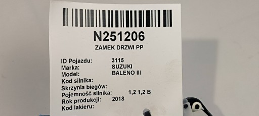 lock door right front EU 82201M68P32 SUZUKI BALENO III