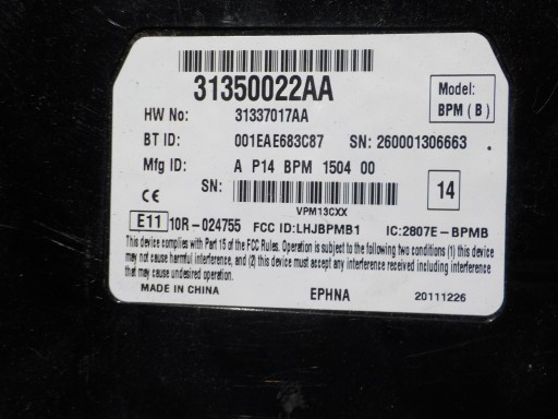 VOLVO XC70 II Module BLUETOOTH 31350022AA BPM