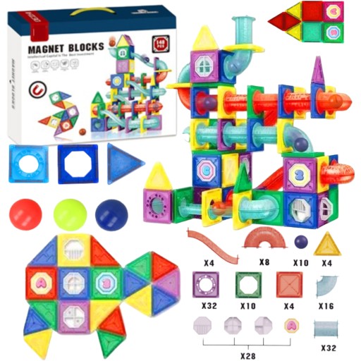 Магнітні блоки ФАНТАСТИЧНА ІГРАШКА СВІТИТЬСЯ М'ЯЧИЙ ТРЕК ВЕЛИКИЙ XXL НАБІР 148 шт.