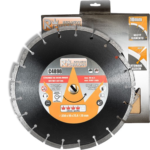 АЛМАЗНЫЙ ДИСК ДЛЯ РЕЗКИ АСФАЛЬТА, СУХОЙ И ВЛАЖНОЙ РЕЗКИ 350 x 25,4/20 ММ