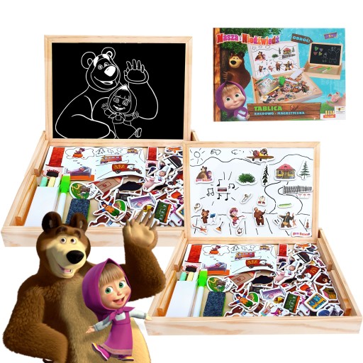 Magnetická tabuľa drevená masha a medveď