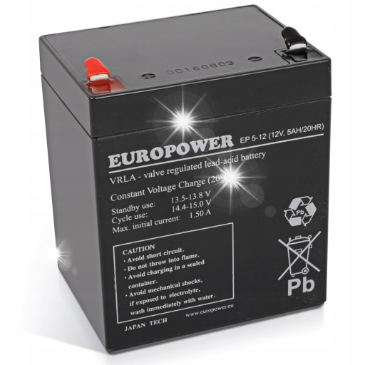 Акумулятор agm серії europower ep 12v 5ah t1 (термін служби 6-9 років)