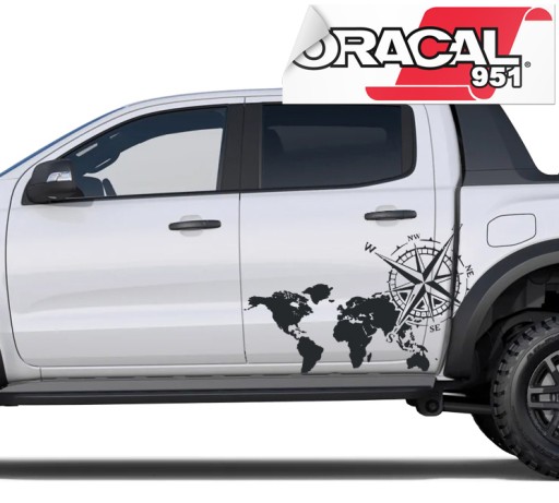 2x авто наклейка Роза Вітрів карта світу 62x43