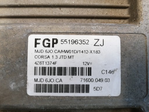 control unit of the engine OPEL CORSA C COMBO 55196352