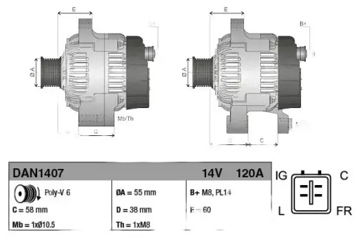 Генератор 120a dan1407 denso jaguar x-type