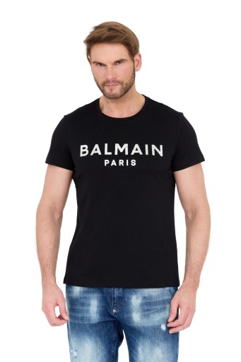 Tシャツ・カットソー T-shirt men Balmain Balmain logo-print Cotton T-shirt | Black | FARFETCH PL