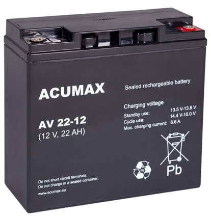 Акумуляторна батарея agm vrla acumax av av22-12 12v 22ah av22 ups apc сигналізація