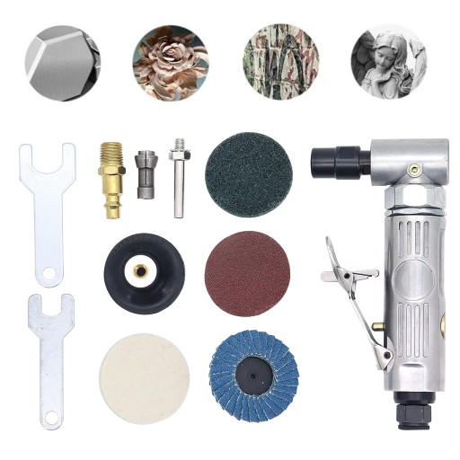 ПНЕВМАТИЧНА КУТОВА ШЛІФУВАЛЬНА МАШИНА 6 ММ 1/4'' З АКСЕСУАРАМИ