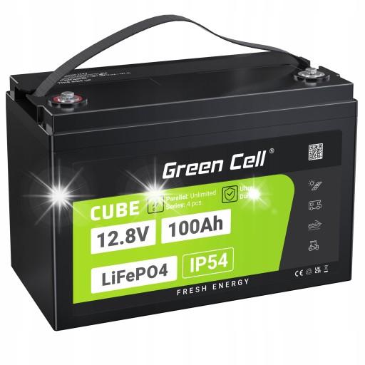 Литиевая батарея lifepo4 12 в 12,8 в 100 ач (150 а) 1,28 квтч зеленая батарея ip54 12 кг