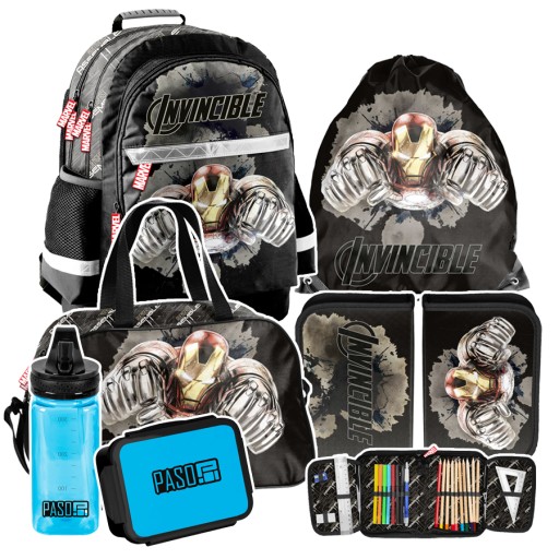 Багатокамерний шкільний рюкзак Iron Man Paso чорний, різнокольоровий