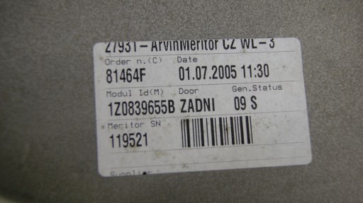 ELE mechanism windows left rear SKODA OCTAVIA 2 1Z0839655B 1K0959703E