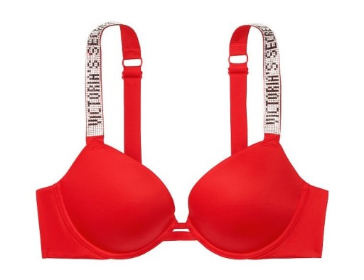 Biustonosz Victoria's Secret push-up czerwony z cyrkoniami 75B