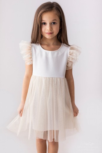 Złota sukienka dla dziewczynki z tiulem Lily Grey ANGEL rozmiar 128
