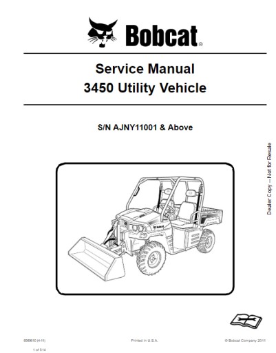 6989610 (4-11) - BobCat Service Repair Manual 3450 Utility Vehicle