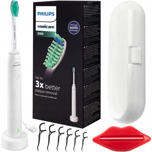 KEFKA PHILIPS SONICARE 2100 BIELA + 6x ŠPÁRADLÁ ODŠTIEPAČKA PAST PUZDRO